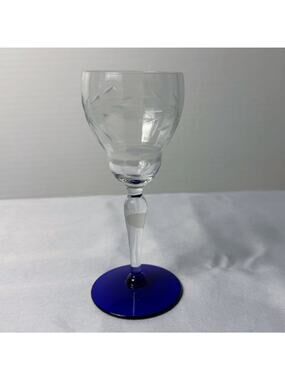 VTG Weston Louie Glass Starflower Cut Cobalt Blue Foot Champagne‎ Sherbet 5.5"